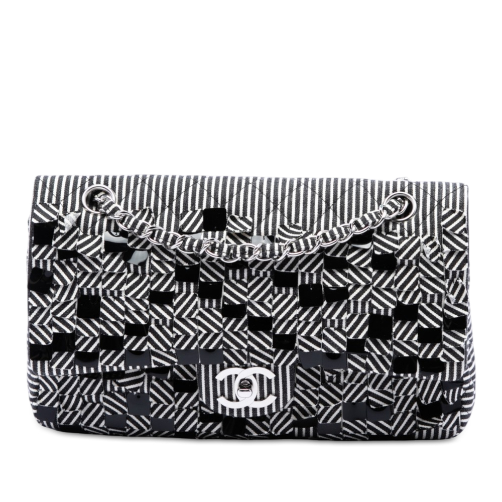 Pre-Loved Chanel Medium Classic Canvas Sequin Stripes Double Flap